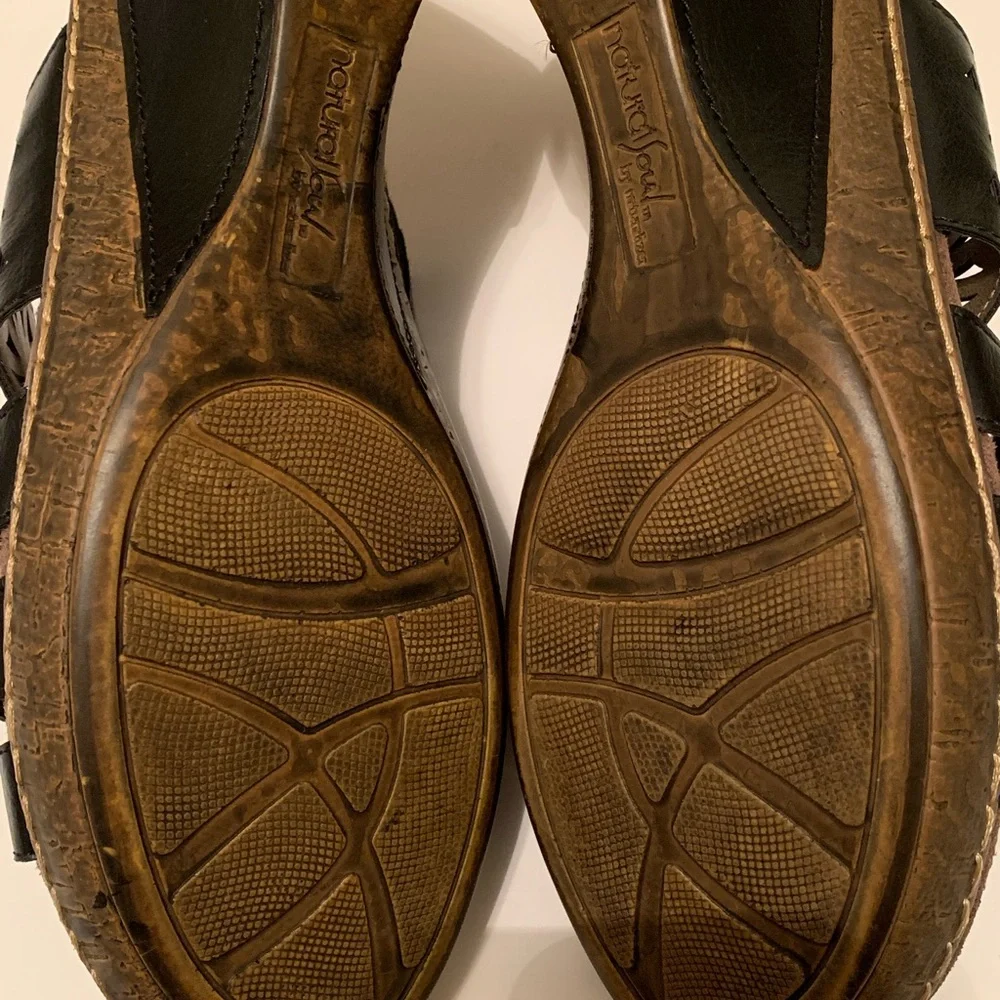 NATURAL SOUL BY NATURALIZER Black Wedge Open Toe Mules Sandals Size 10M